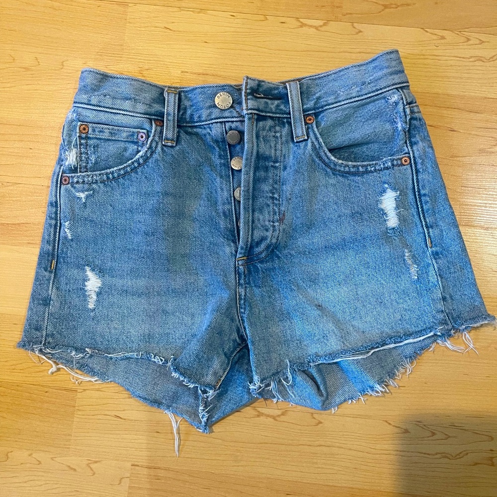 Aritzia Denim Forum The yoko short high waisted button fly shorts